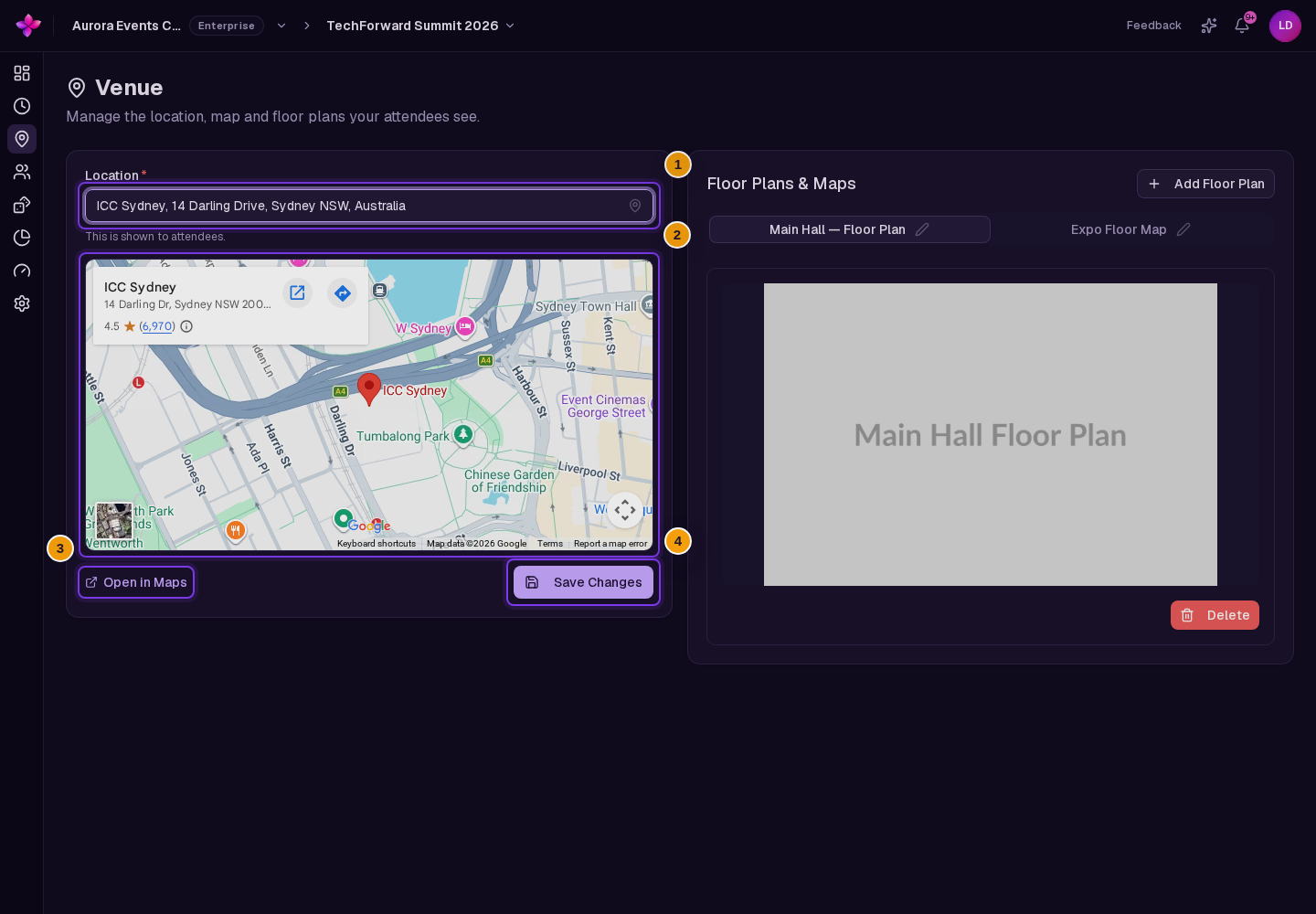 Edited Location with the map, Open in Maps and enabled Save Changes visible