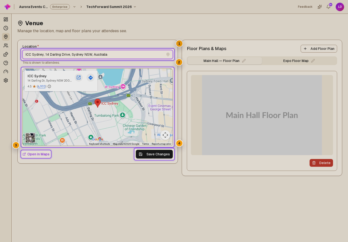 Edited Location with the map, Open in Maps and enabled Save Changes visible