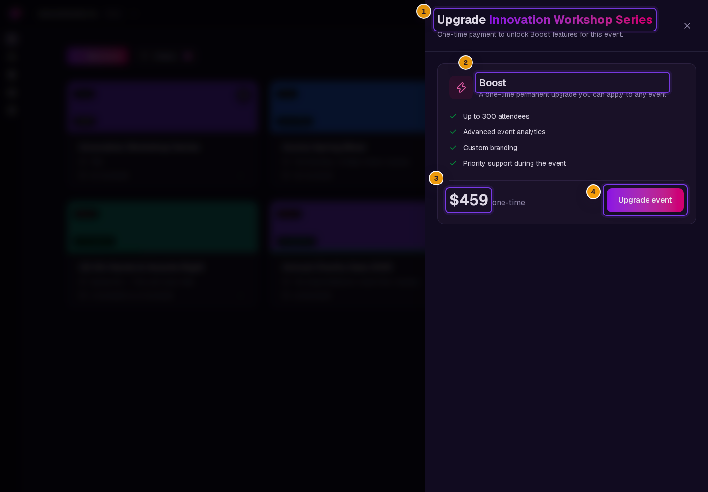 Boost features, the one-time price, and Upgrade event