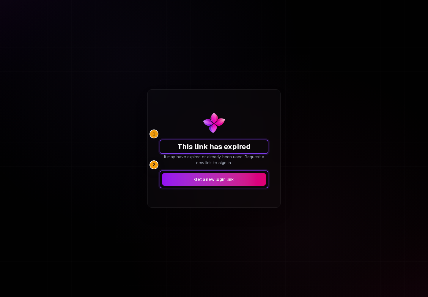 This link has expired with Get a new login link visible